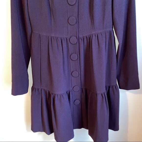 NINE WEST Purple Lagenlook Twee Ruffled Button Mini Dress / Coat Size 4 - Picture 2 of 11